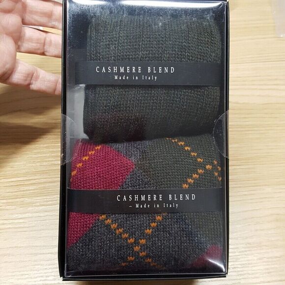BLOOMINGDALES MENS STORE 2 Pair 10-13 Olive Argyle Cashmere Blend Crew Socks - Picture 1 of 2